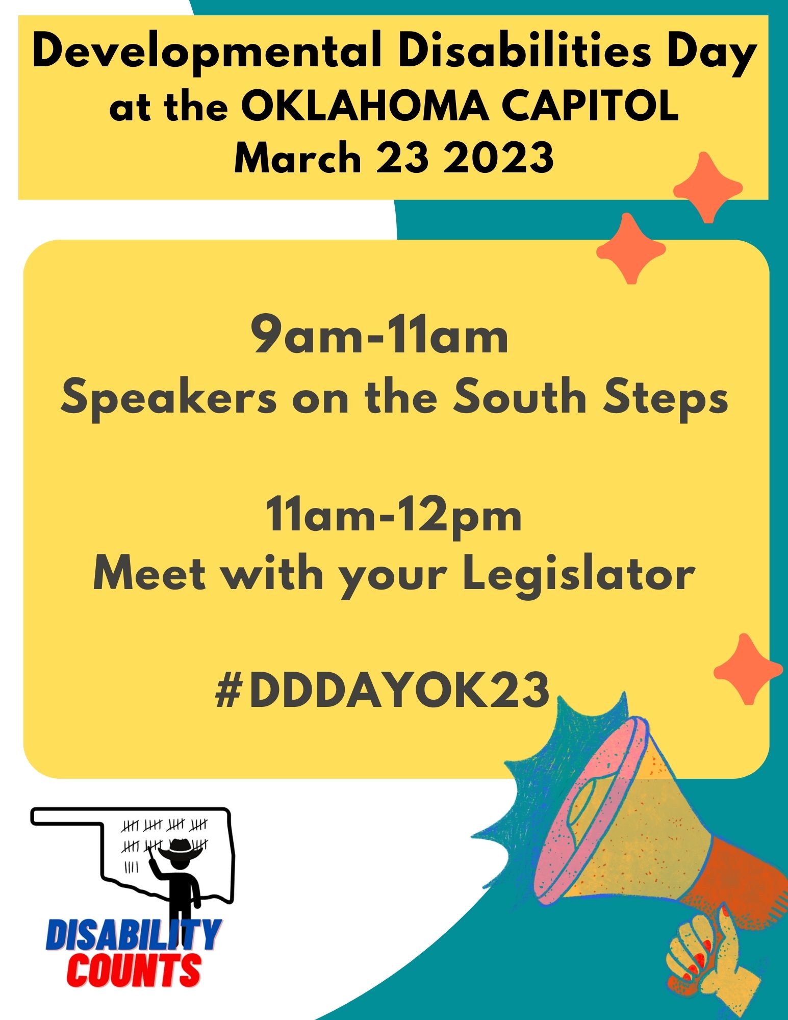 Developmental Disabilities Day at the Oklahoma Capitol on March 23rd at 9:00 a.m.