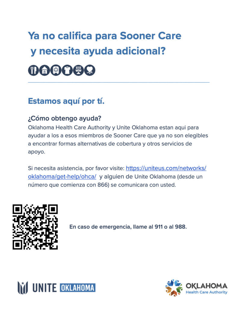 Spanish OHCA flyer for SoonerCare members losing services